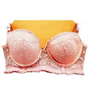 EUC Lt Pink Lace Crop Bustier Bralette w/ Boning Sz 34B
